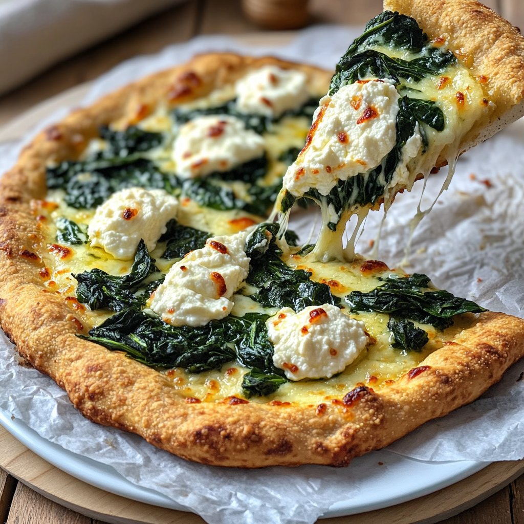 Pizza mit Spinat und Ricotta