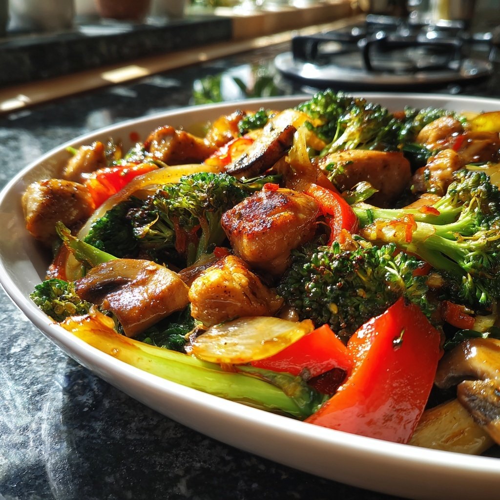 Kalorienarme Gemüsepfanne Mit Hähnchen