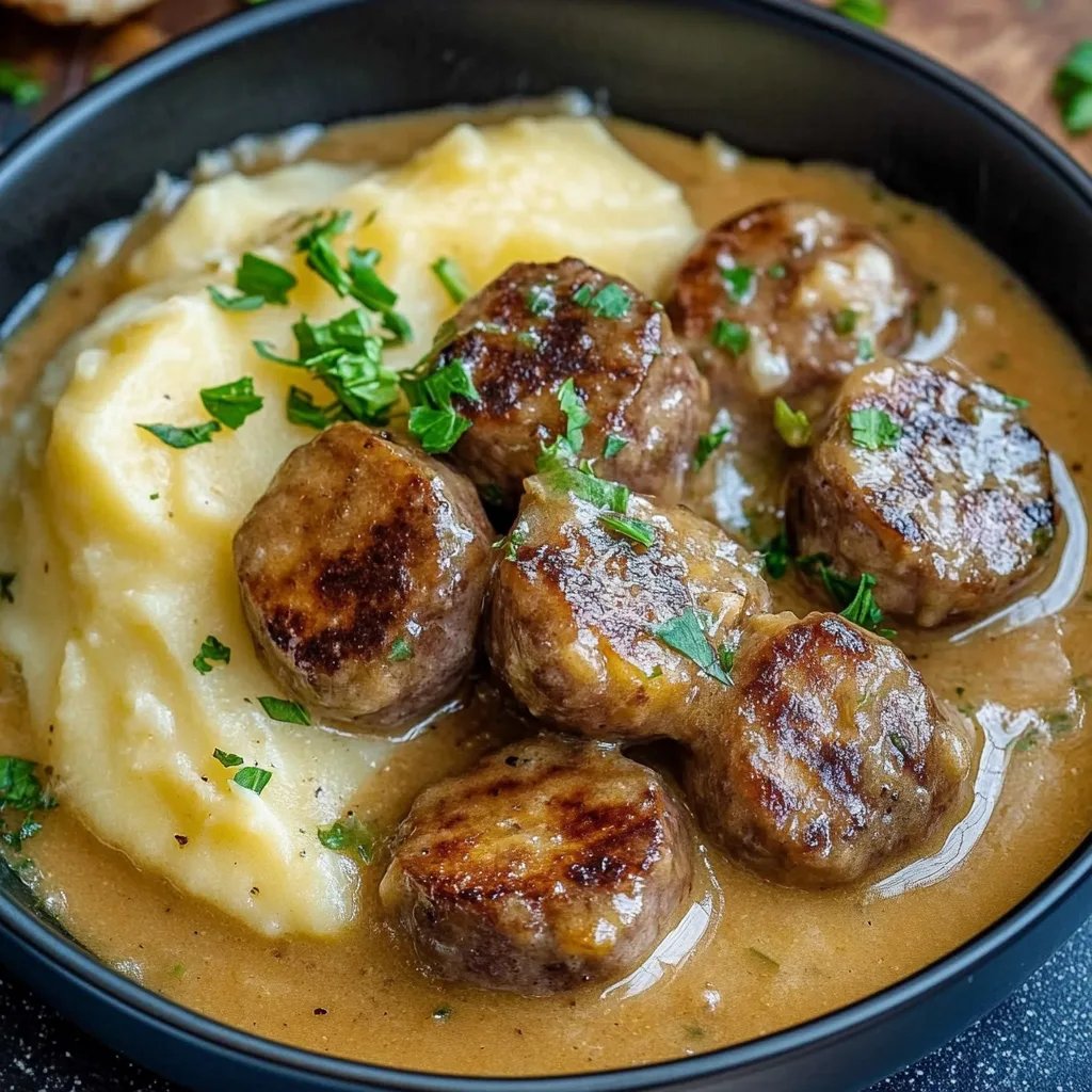 Hackbällchen in cremiger Sauce mit Kartoffelpüree