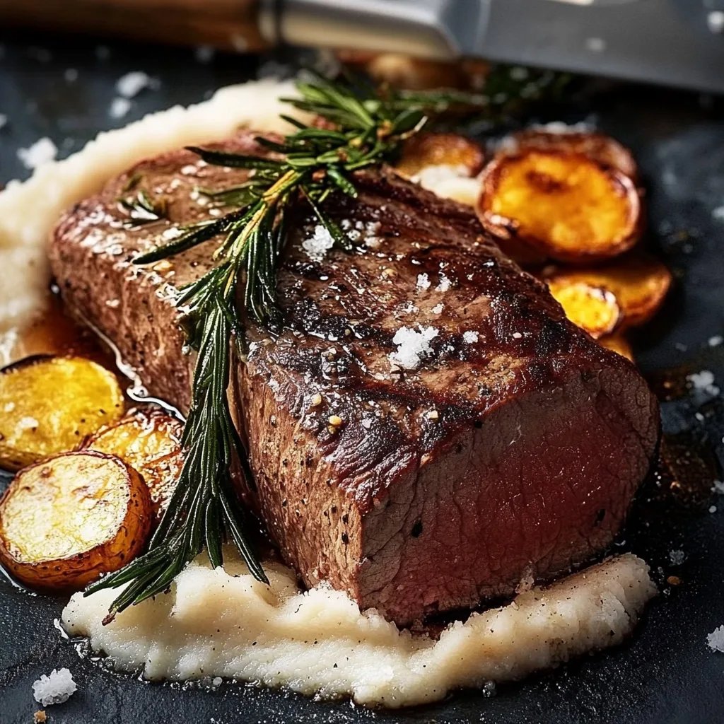 Rinderfilet in Salzkruste mit Trüffelkartoffelpüree, Pastinakenchips