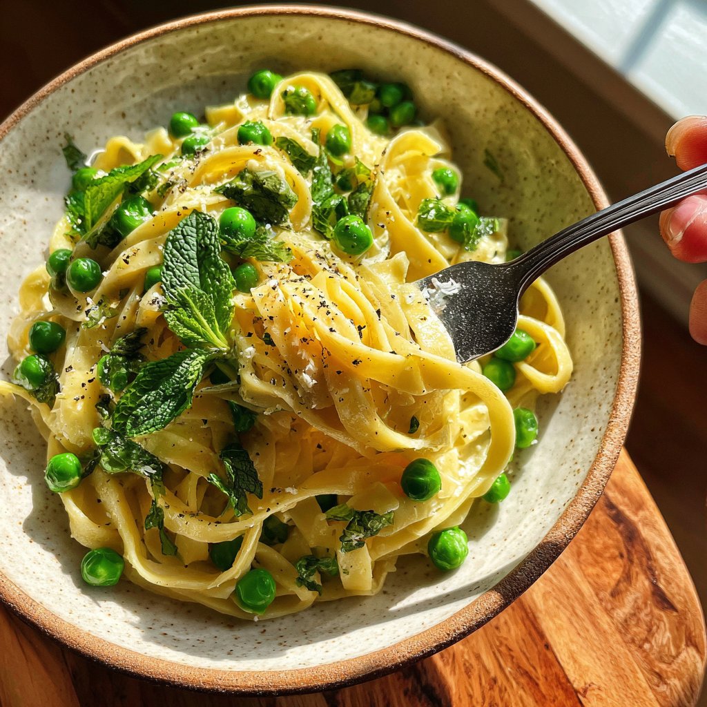 Tagliatelle mit Erbsen und Minze